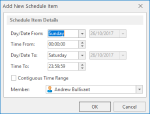 An image showing the Add New Schedule Item dialog
